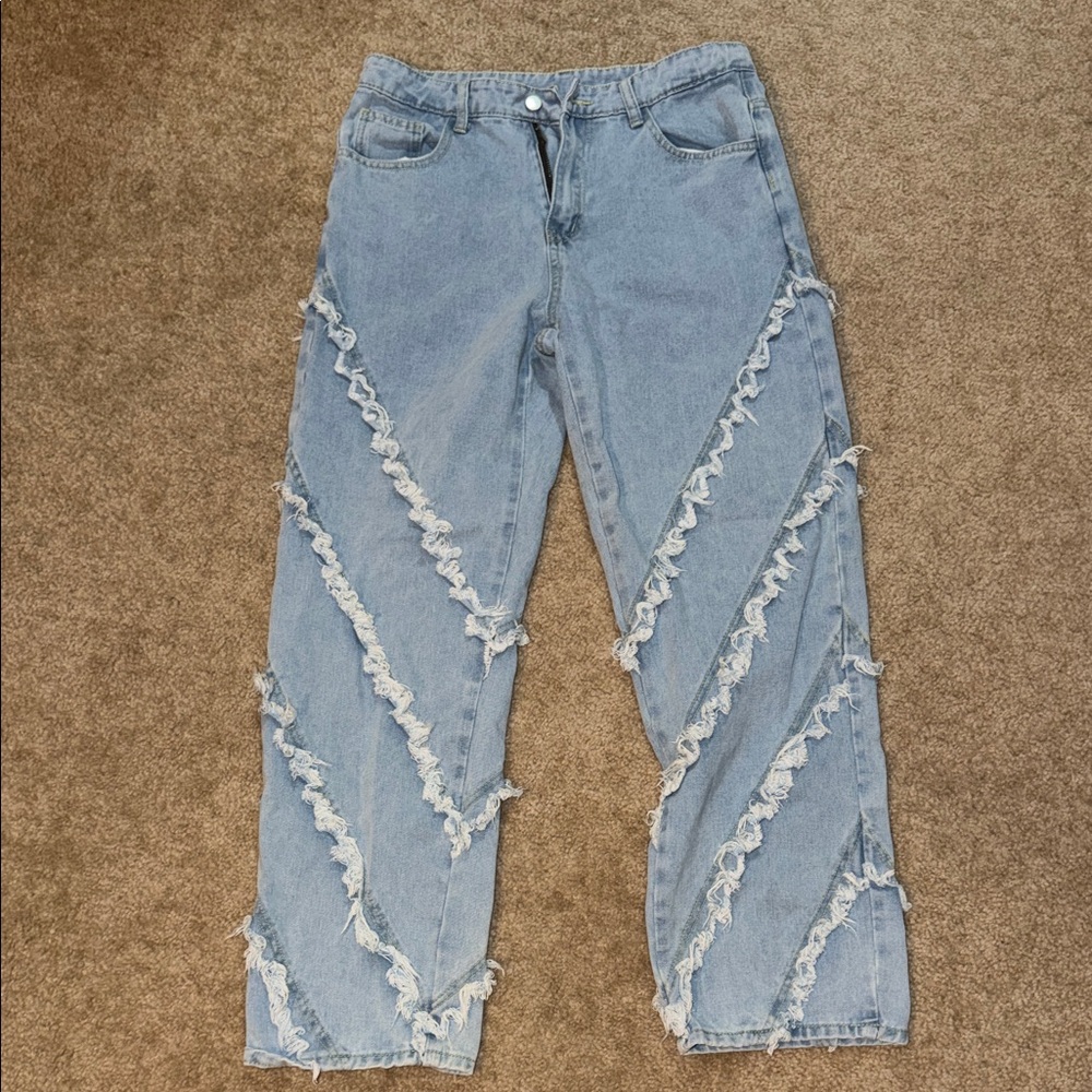 Fashion Nova Light Blue Distressed Straight-Leg Jeans